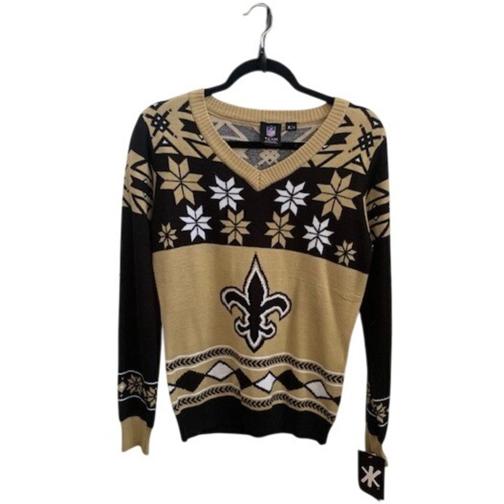 NFL Team Apparel NWT New Orleans Saints Ugly Christmas Sweater V Neck Women's M